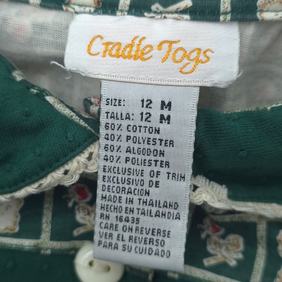 Vintage Cradle Togs Green Teddy Bear Outfit Set Size 12M - Picture 4 of 11